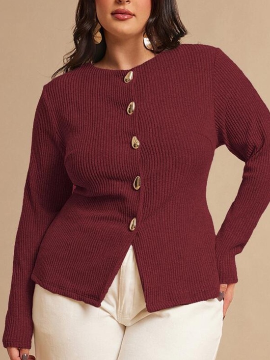 Sweaters - Burgundy  Ribbed Button-Front Sweater